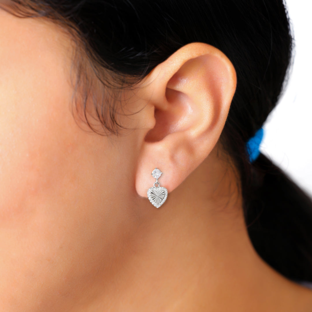 Amora Heart Earrings (Rhodium Plated)