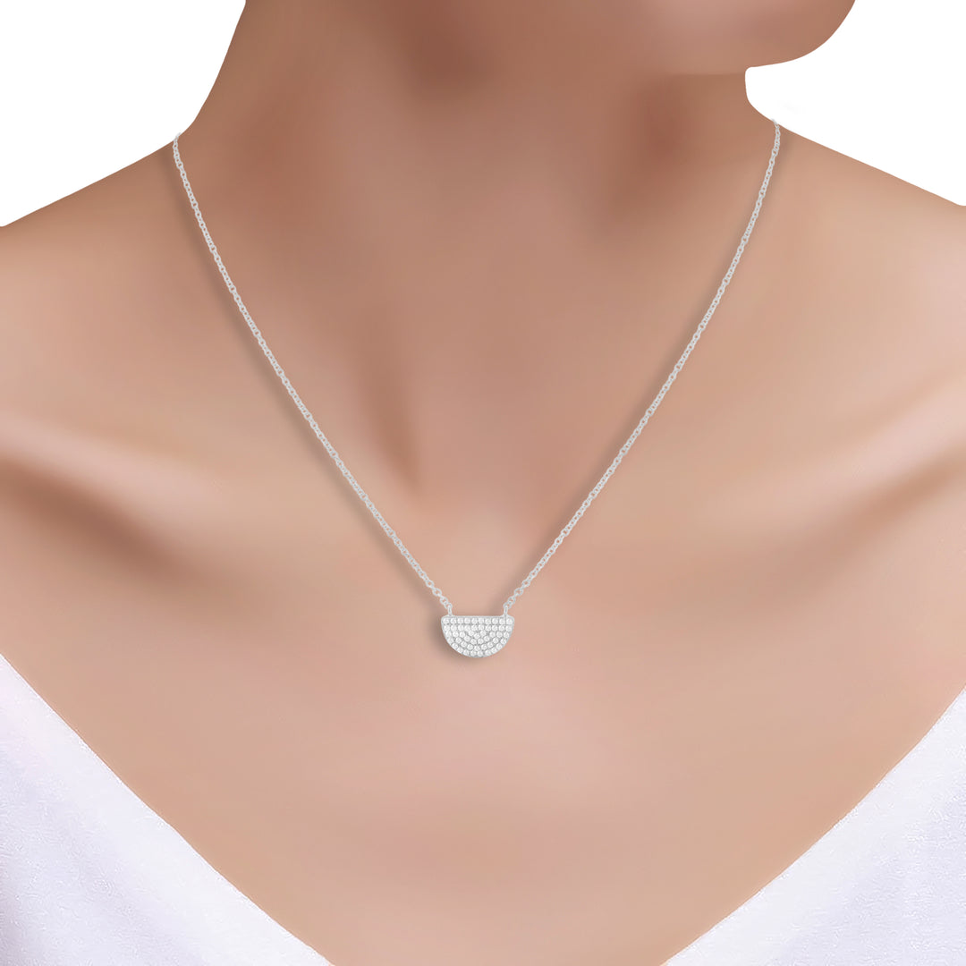 Crescent Zircon Necklace (Rhodium Plated)