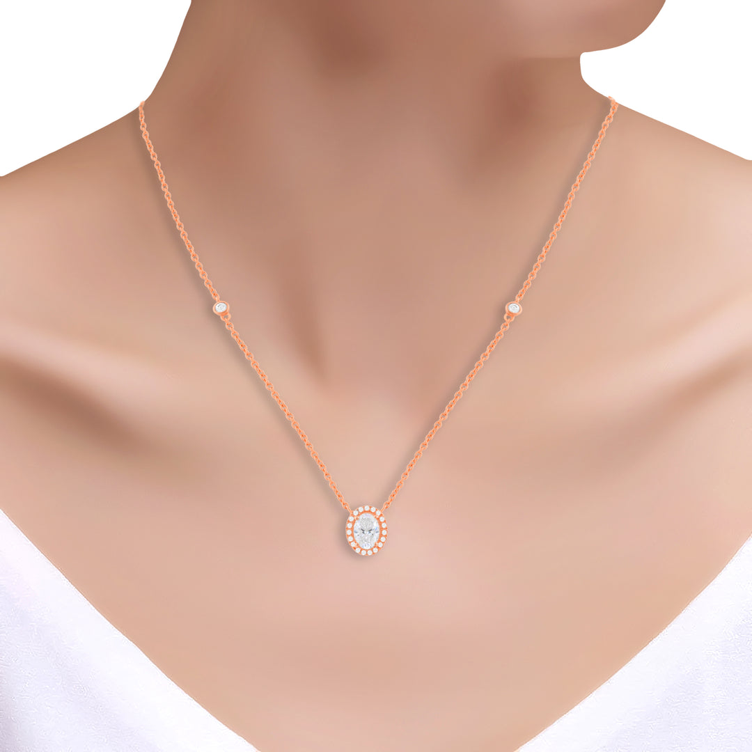 Oval Zircon Necklace (Rose Gold Plated)