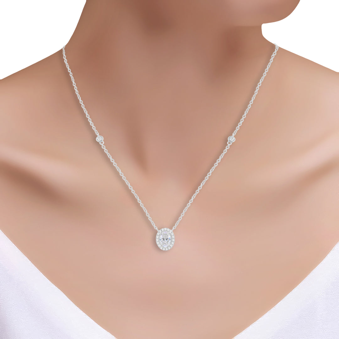 Oval Zircon Necklace (Rhodium Plated)