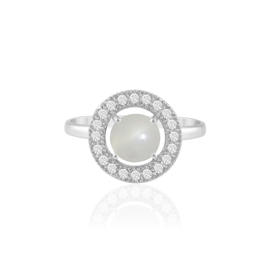 Natural Moonstone Blue Fire Cabochon Ring