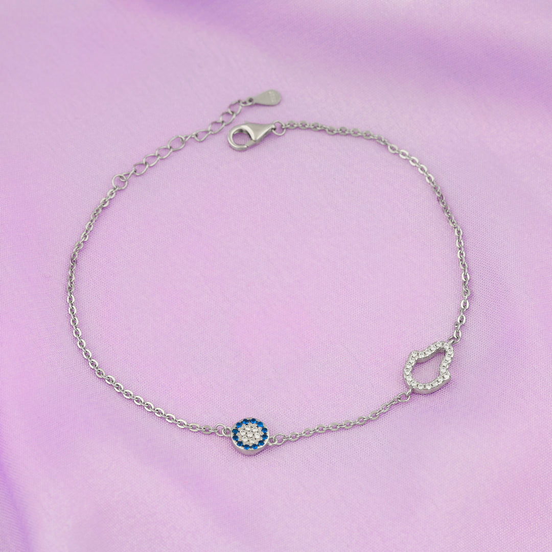 Evil Eye and Hamsa Bracelet (Rhodium Plated)