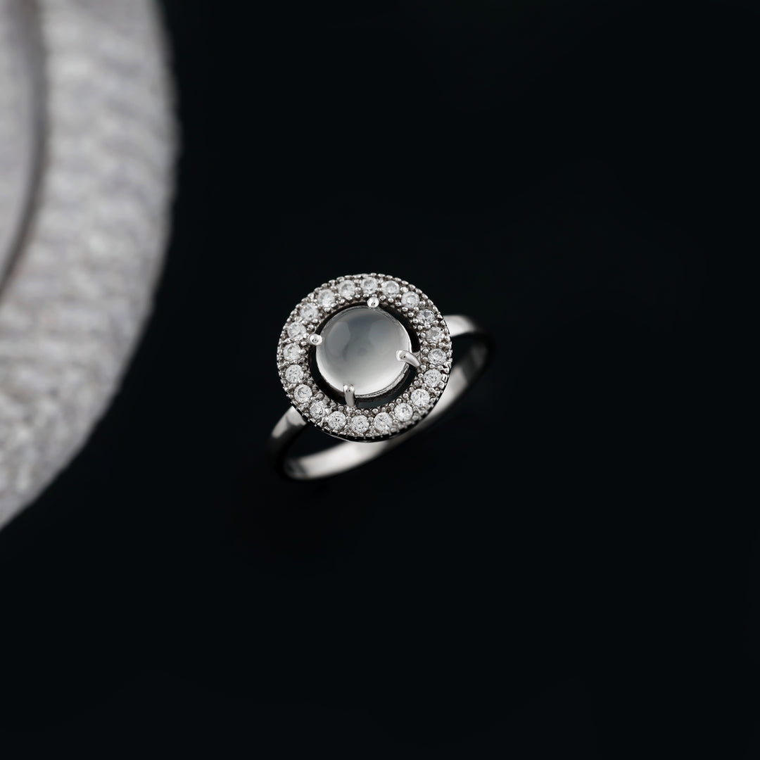 Natural Moonstone Blue Fire Cabochon Ring
