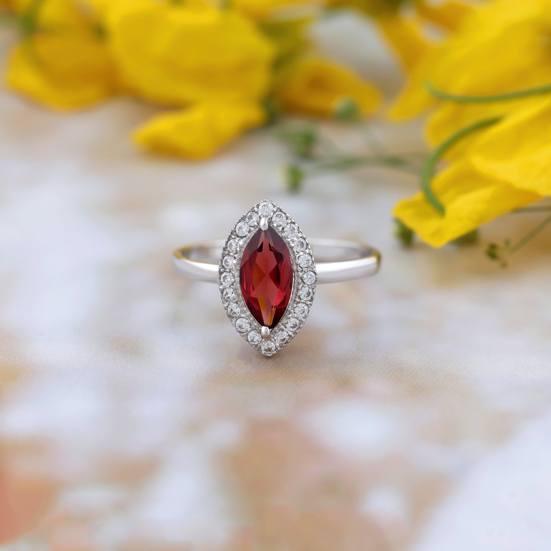 Natural Garnet Cut Marquise Ring