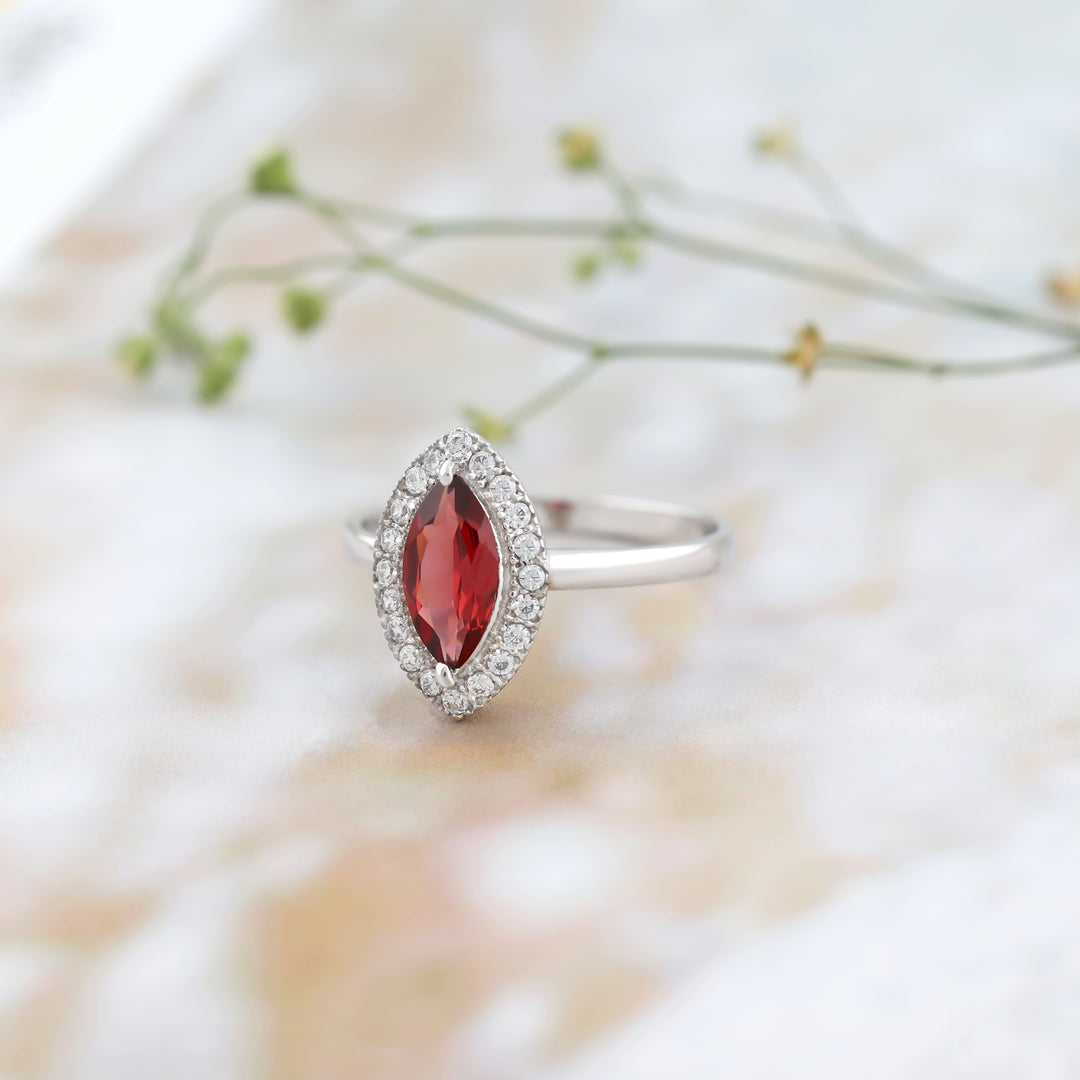 Natural Garnet Cut Marquise Ring