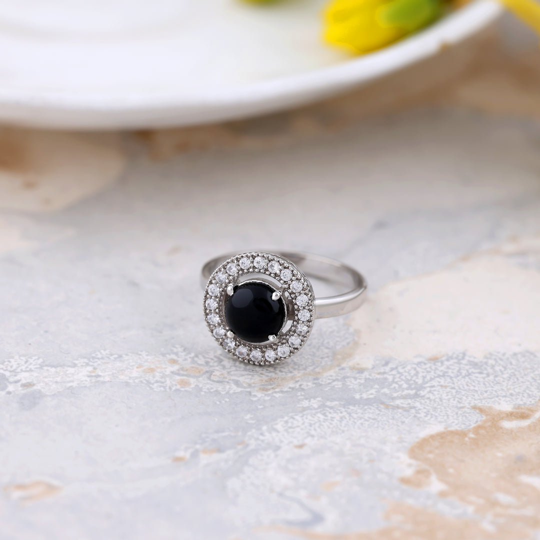 Natural Onyx Black Cabochon Ring