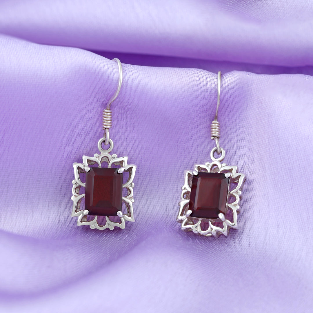 Natural Garnet Faceted Earrings