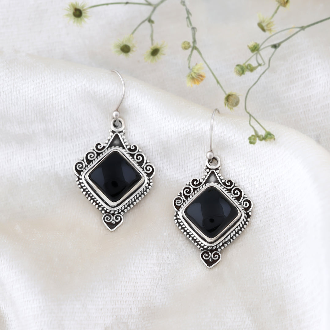 Natural Black Onyx Cab Earrings