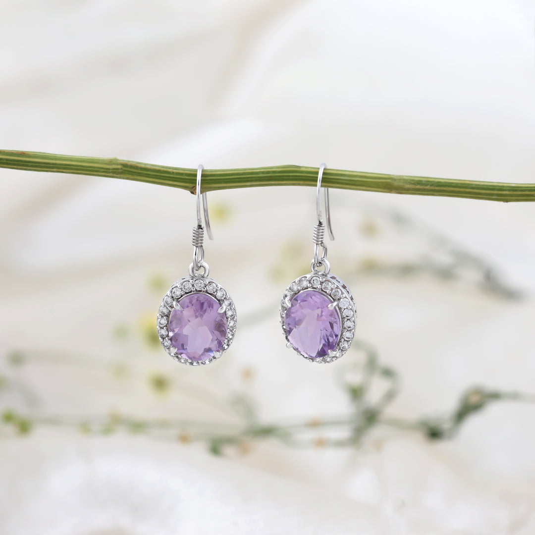 Natural Amethyst Oval Faceted Earrings