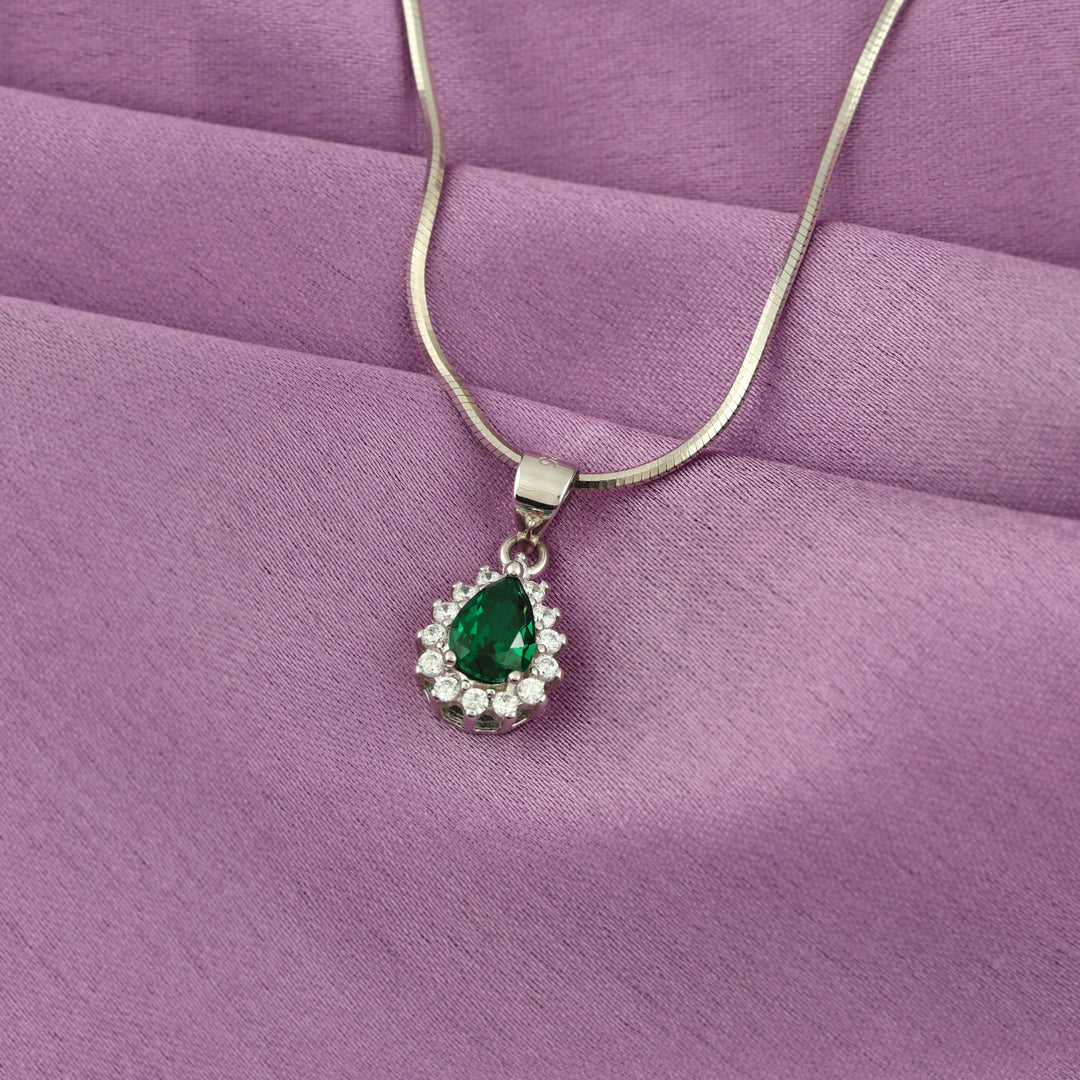 Fern Pear Pendant (Rhodium Plated)