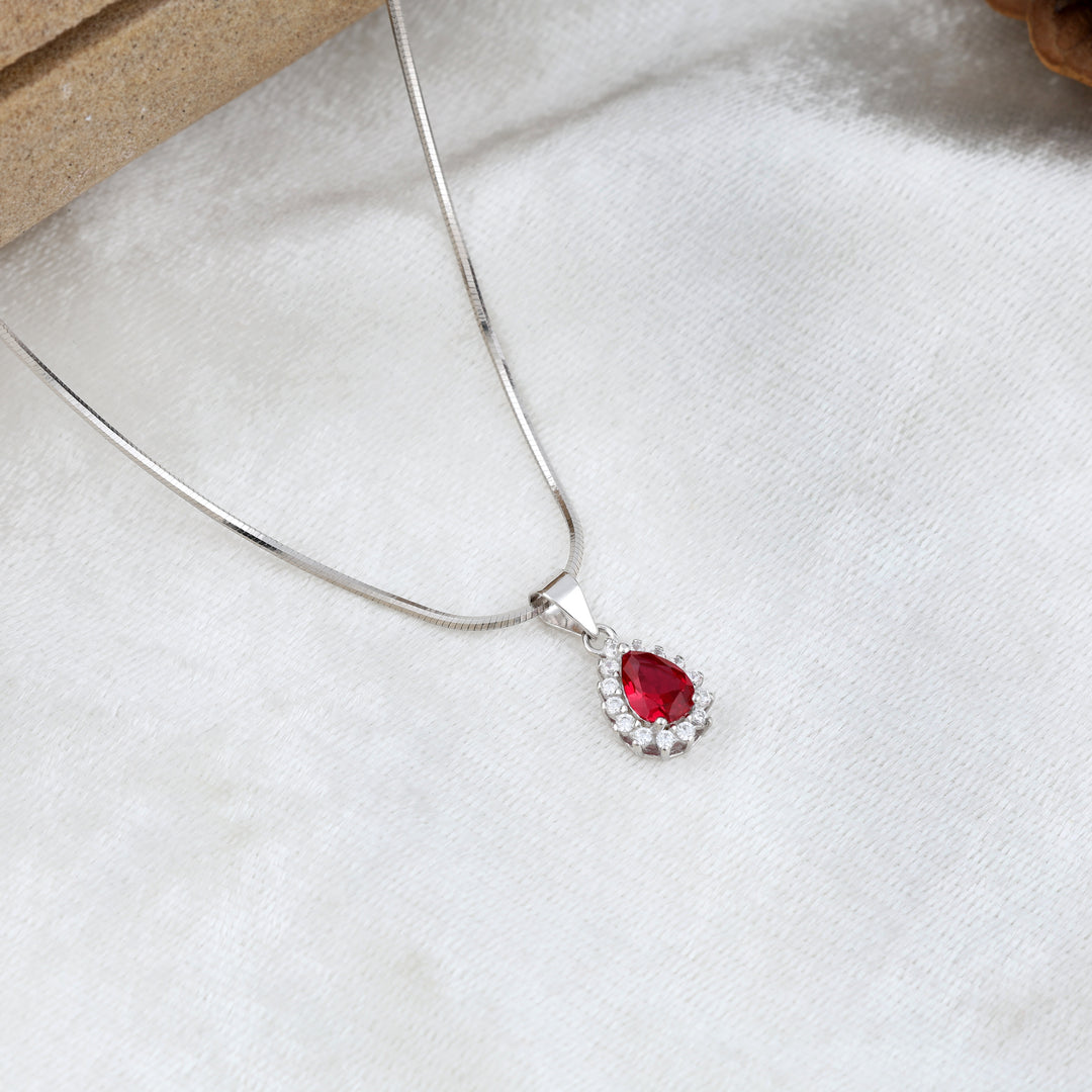 Ember Pear Pendant (Rhodium Plated)