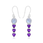Load image into Gallery viewer, Natural Moonstone Rainbow Cabochon & Amethyst Cut Earrings