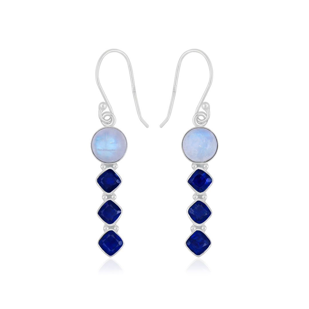 Natural Rainbow Moonstone Cab & Tanzanite Cut Earrings