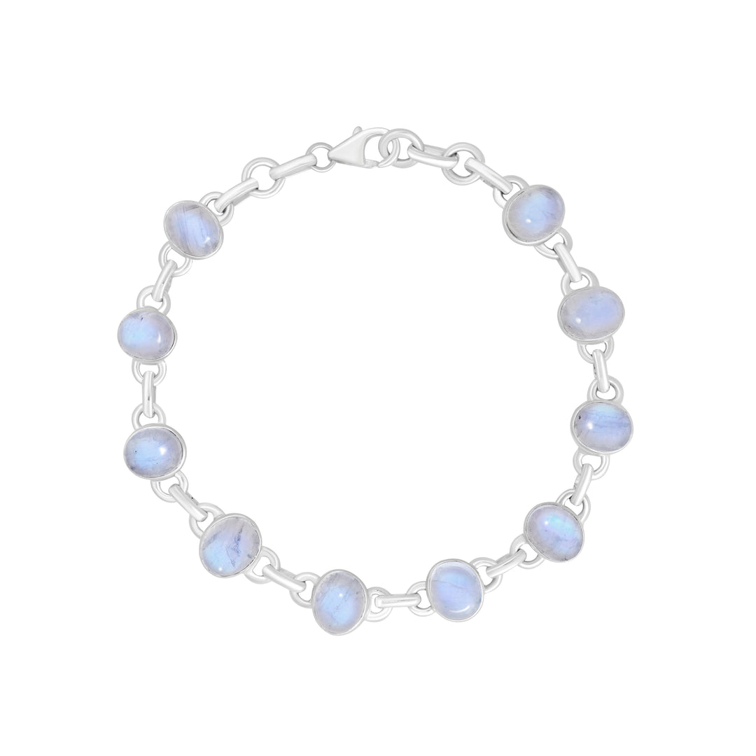 Natural Rainbow Moonstone Cabochon Bracelet