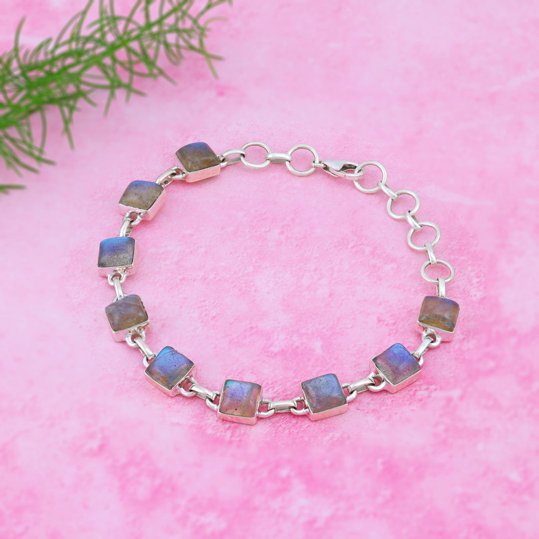 Natural Labradorite Blue Fire Cabochon Bracelet