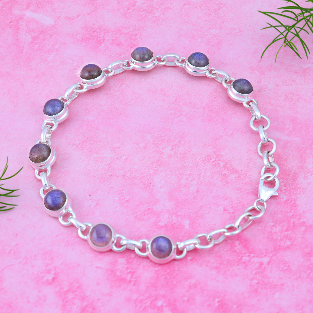 Natural Labradorite Blue Fire Cab Bracelet