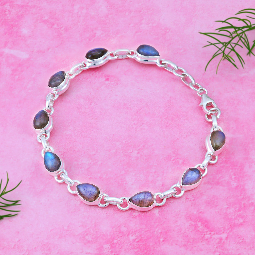 Natural Labradorite Pear Blue Fire Cab Bracelet