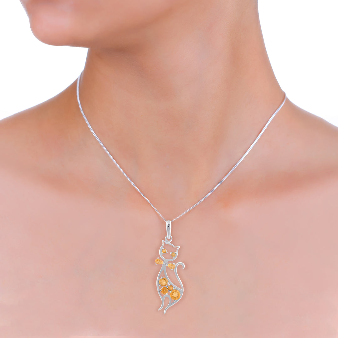 Natural Citrine Faceted Cat Pendant