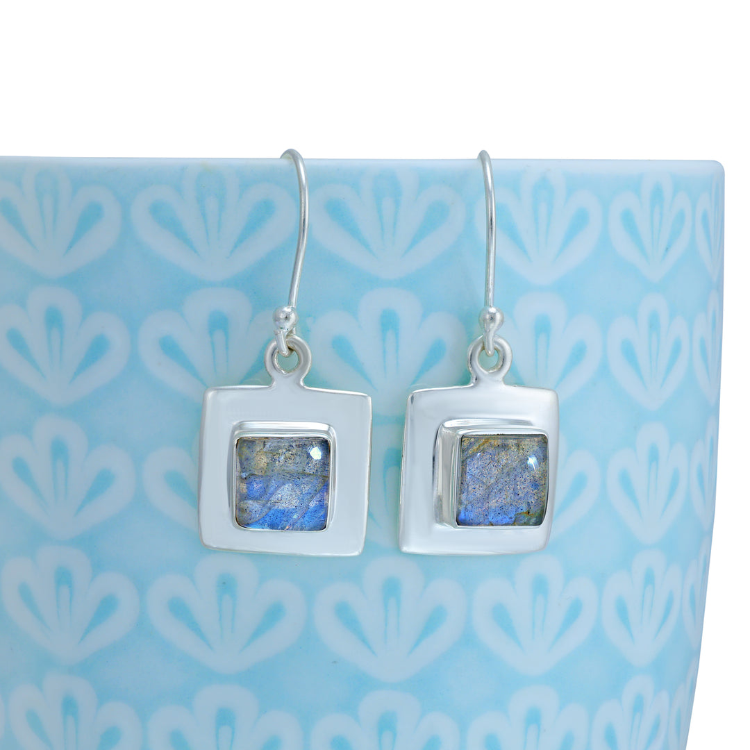Natural Labradorite Blue Fire Cabochon Earrings