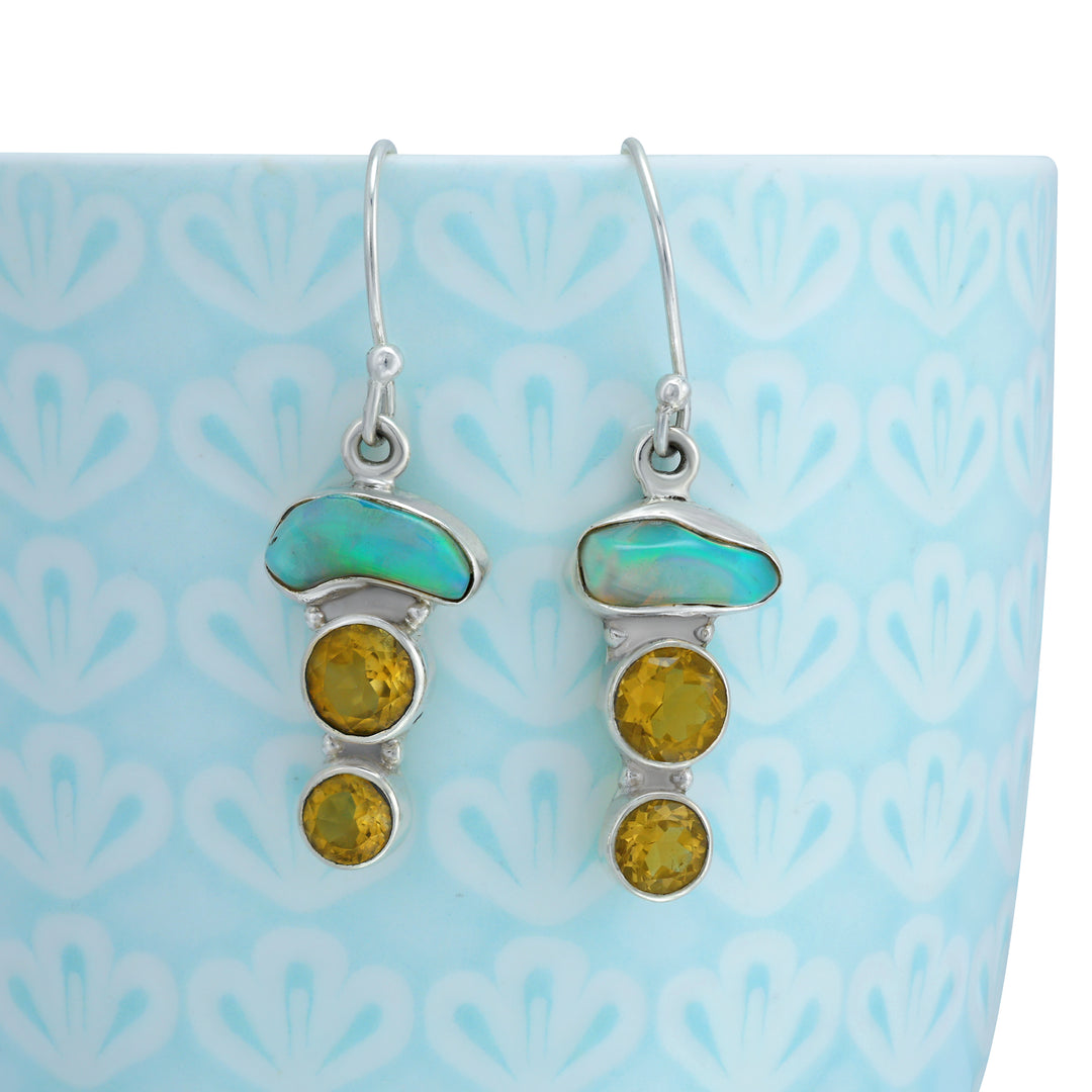 Natural Opal Ethiopian Rough & Citrine Faceted Earrings