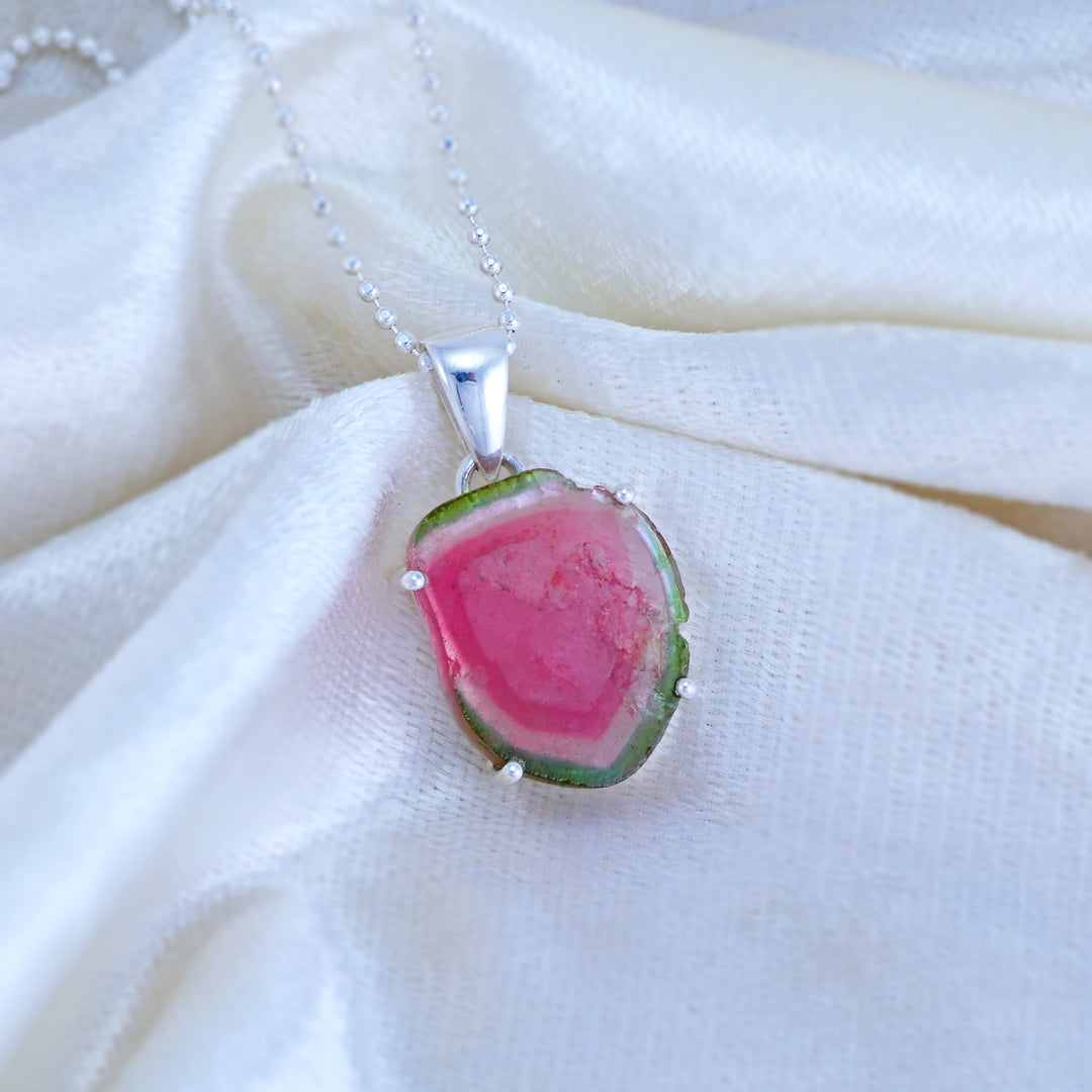 Natural Tourmaline Watermelon Slice Pendant
