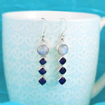 Load image into Gallery viewer, Natural Rainbow Moonstone Cab & Tanzanite Cut Earrings