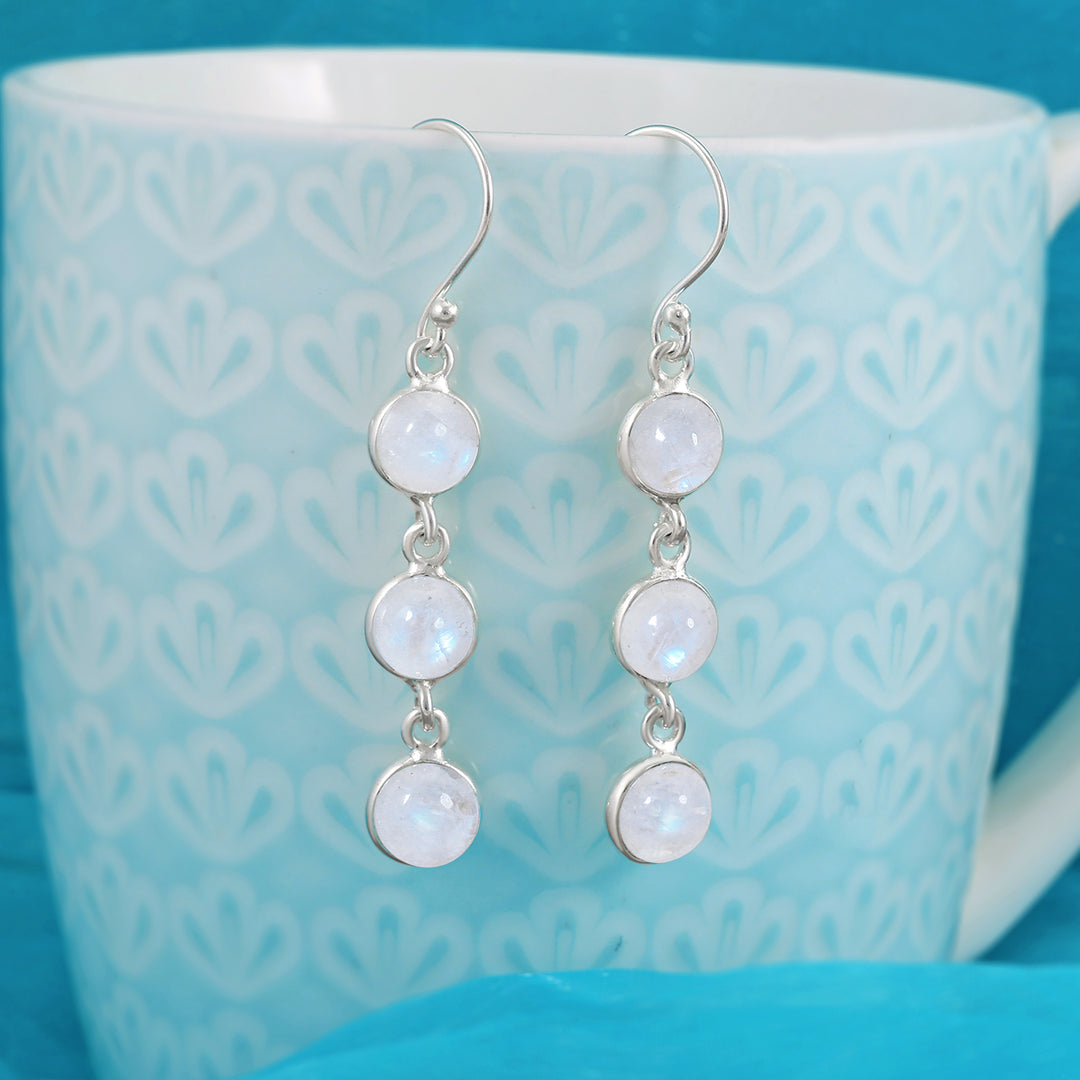 Natural Moonstone Rainbow Cabochon Earrings