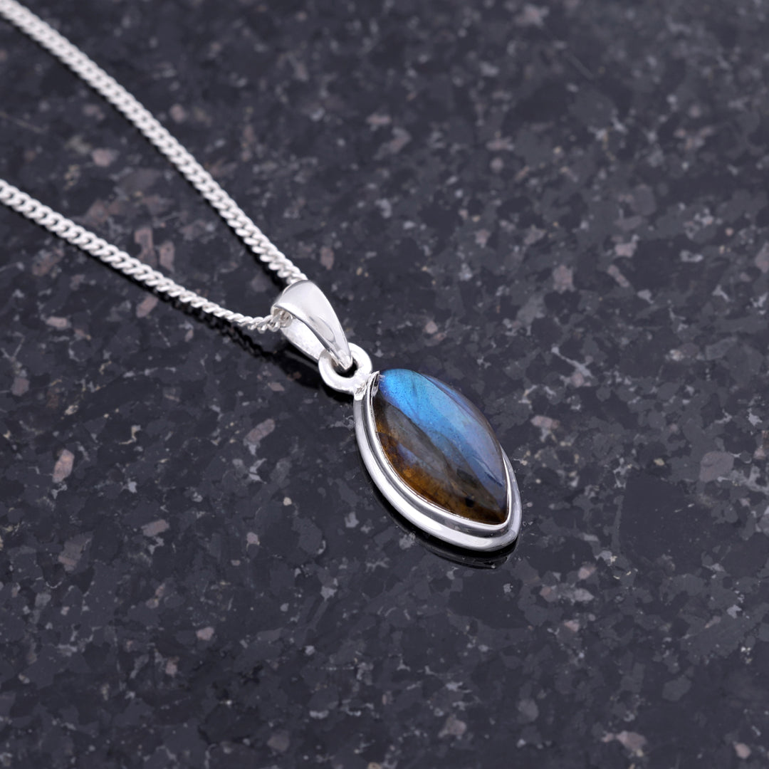 Natural Labradorite Marquise Cab Blue Fire Pendant