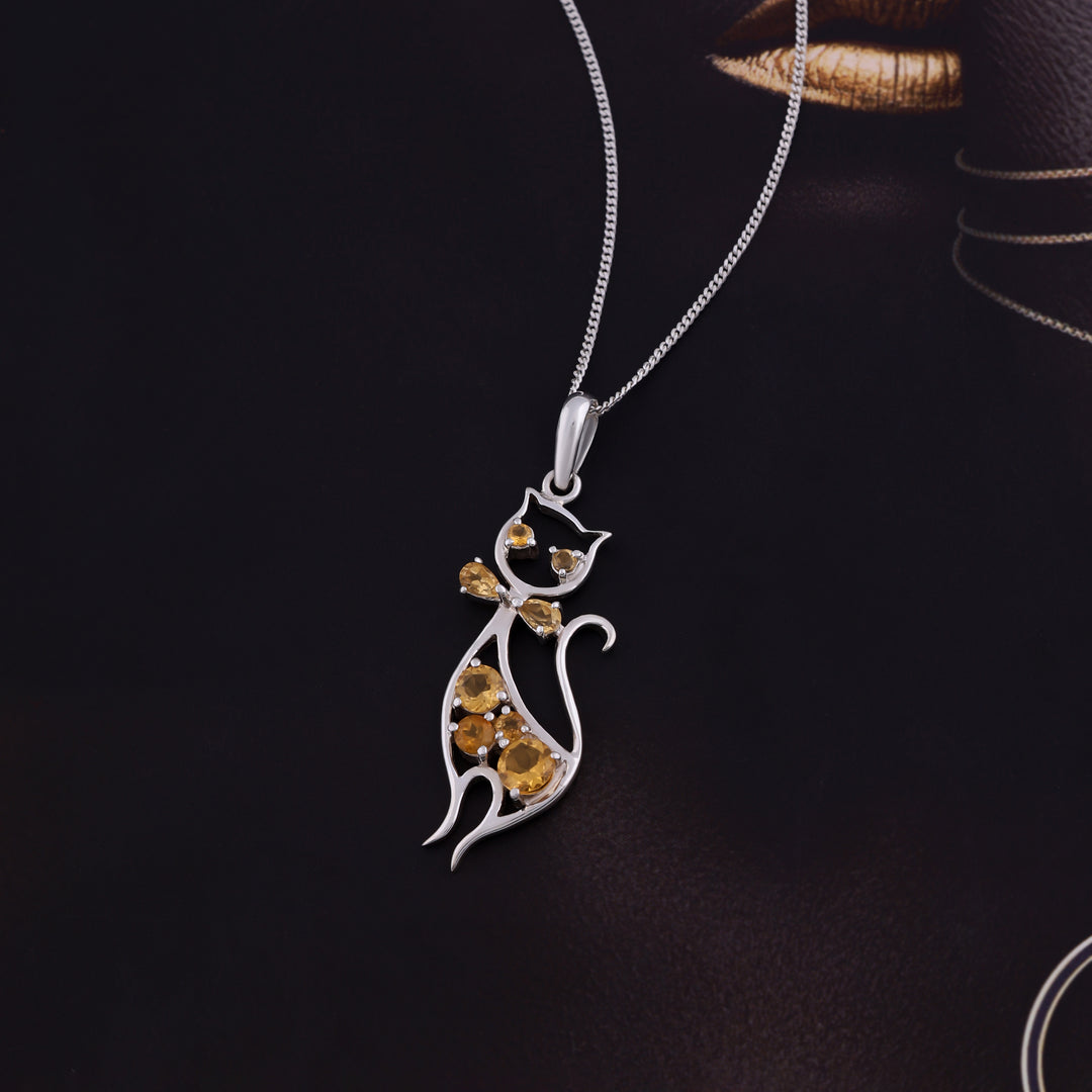 Natural Citrine Faceted Cat Pendant