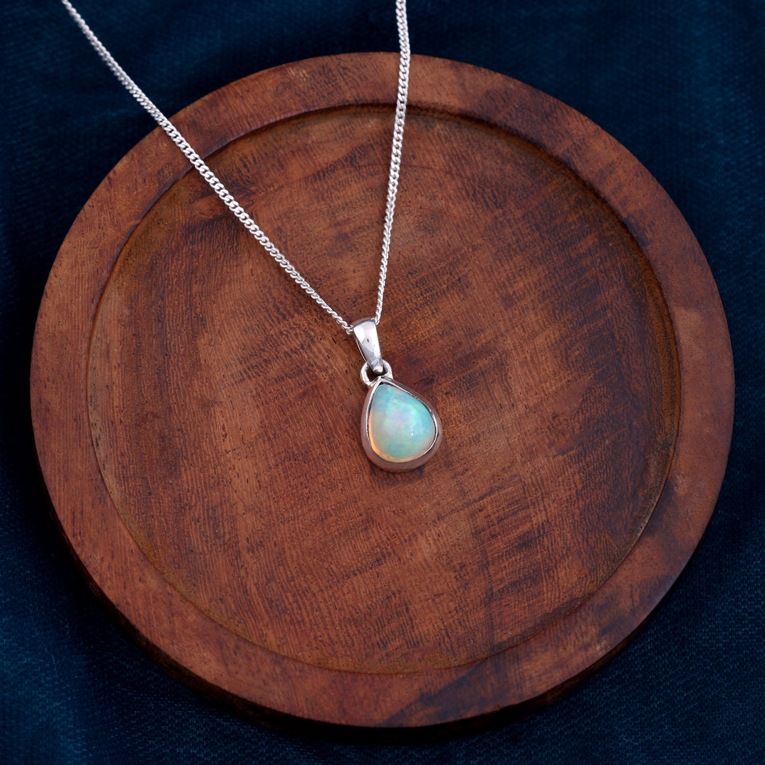 Natural Opal Ethiopian Pear Cab Pendant