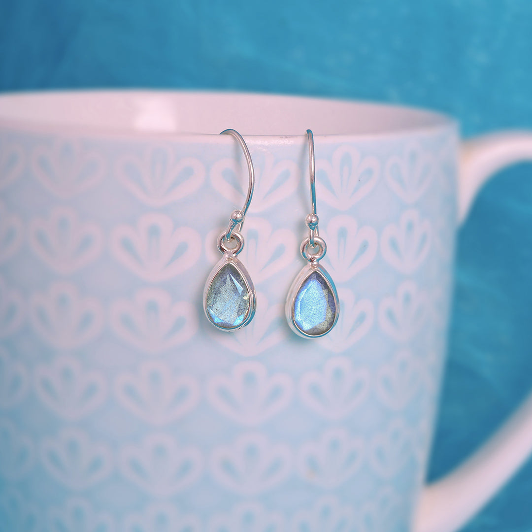 Natural Labradorite Blue Fire Cut Earrings