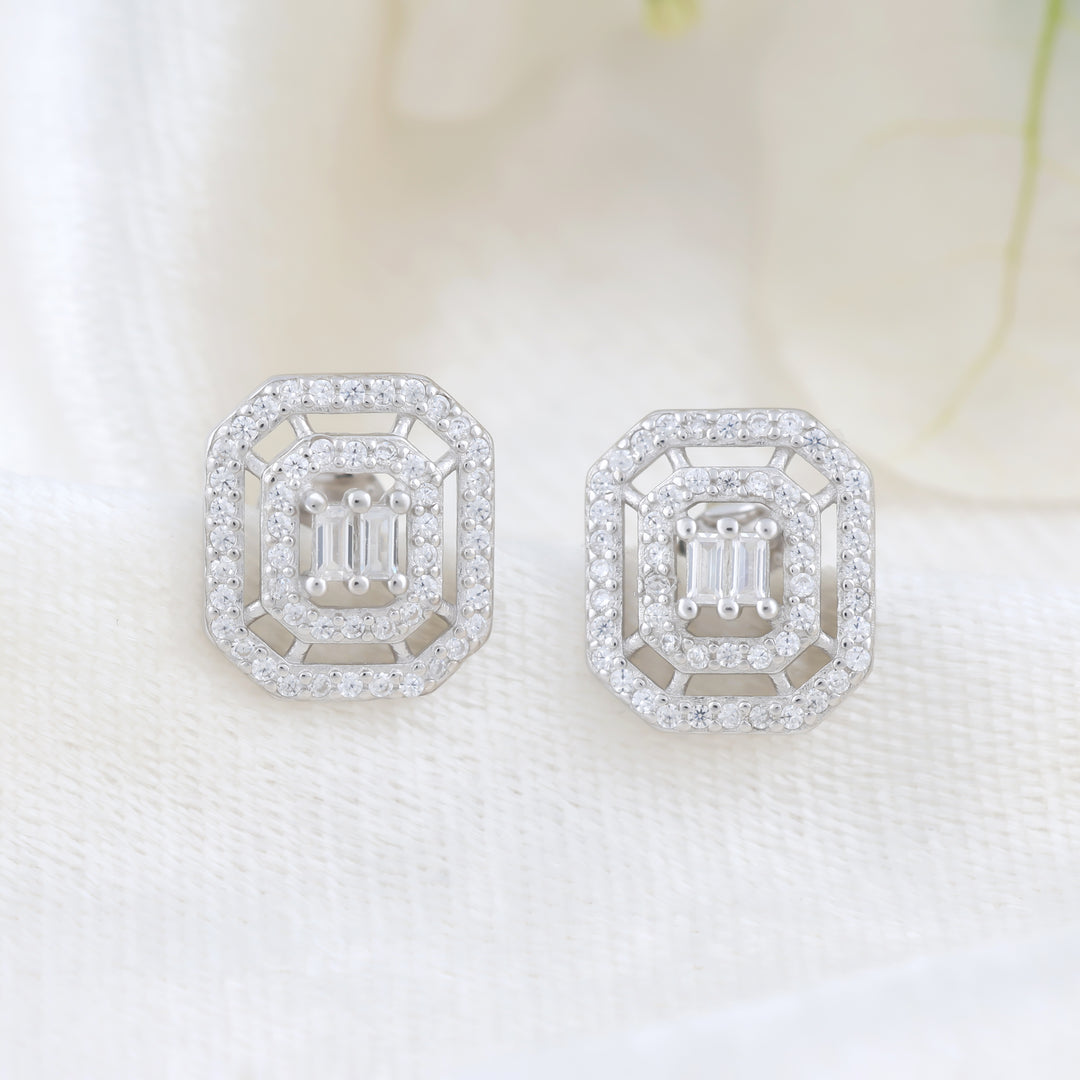 Octagon Studs (Rhodium Plated)