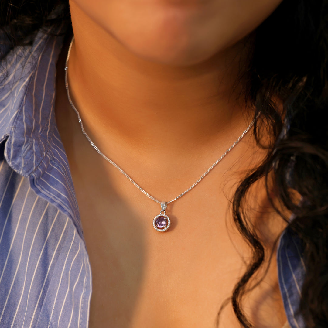 Iris Round Pendant (Rhodium Plated)