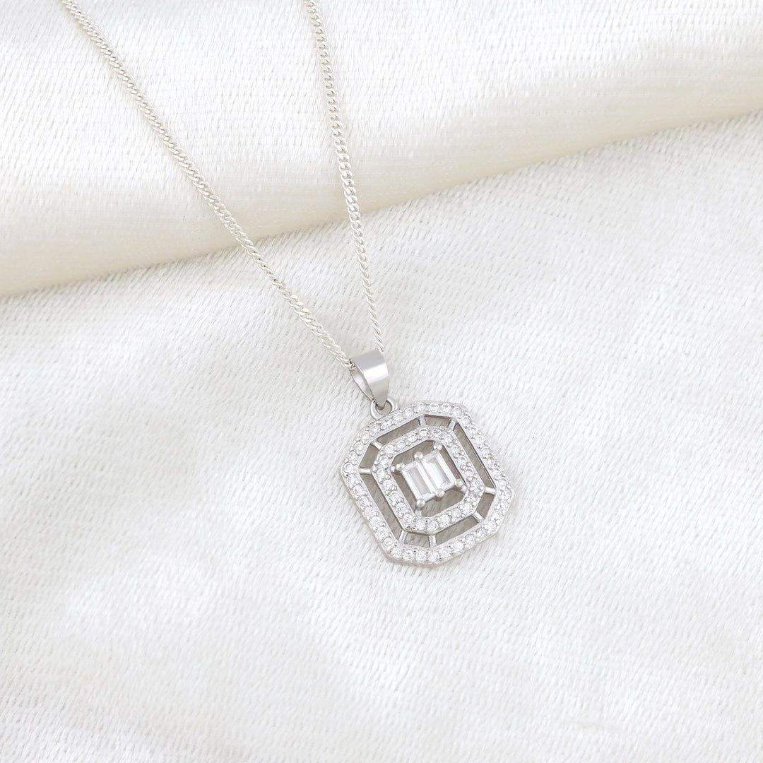 Octagon Pendant (Rhodium Plated)