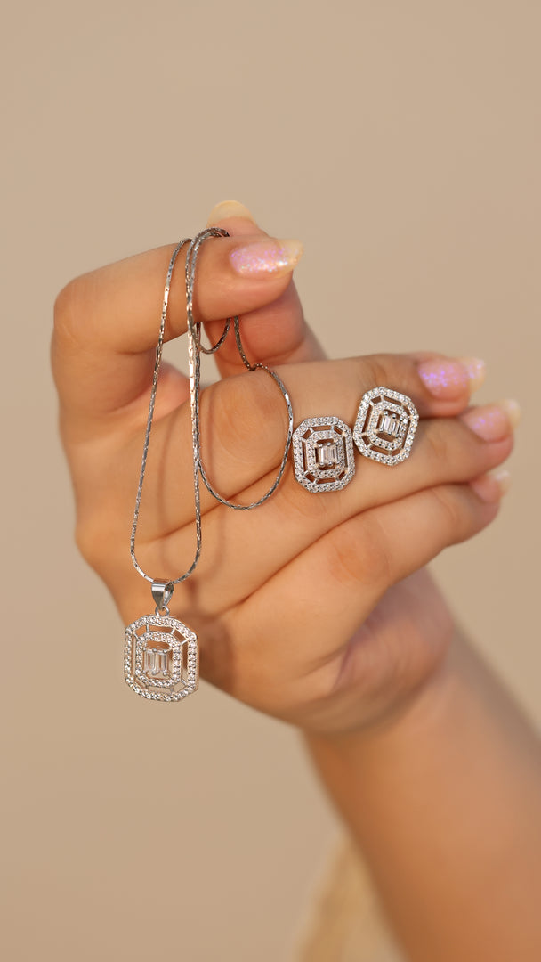 Octagon Pendant (Rhodium Plated)