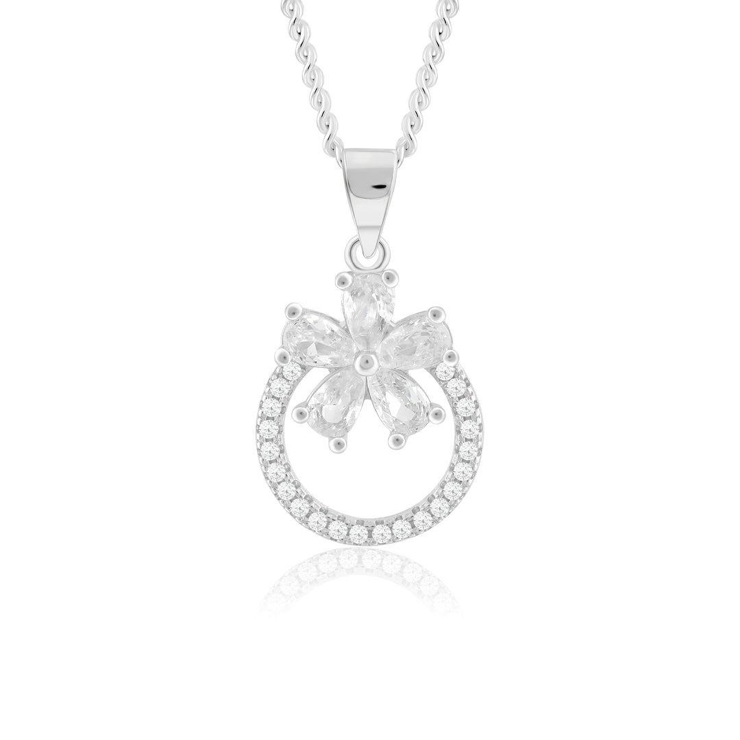 Floret Pendant with Zircon (Rhodium Plated)