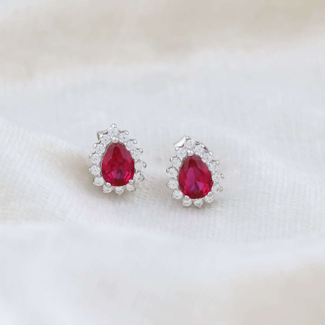 Ember Pear Studs (Rhodium Plated)