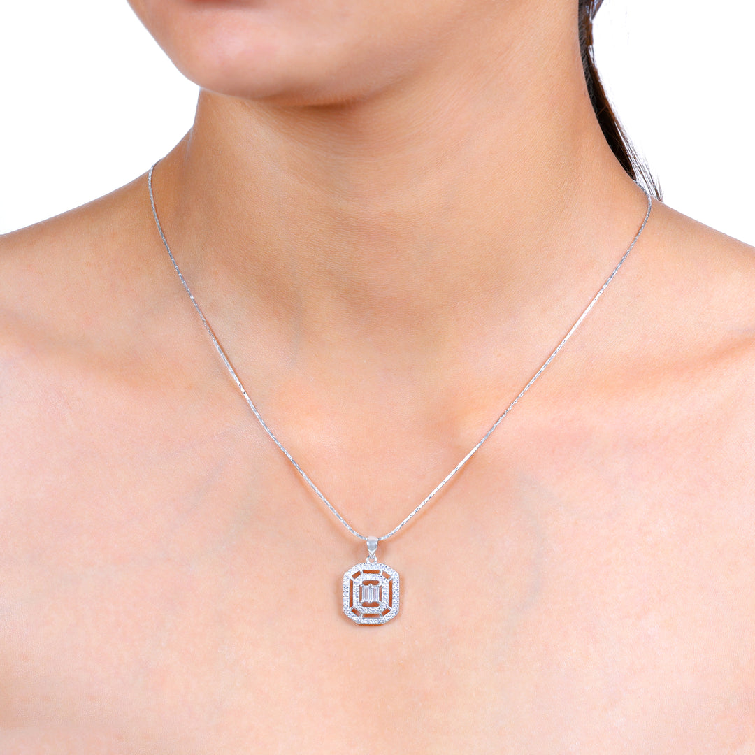 Octagon Pendant (Rhodium Plated)