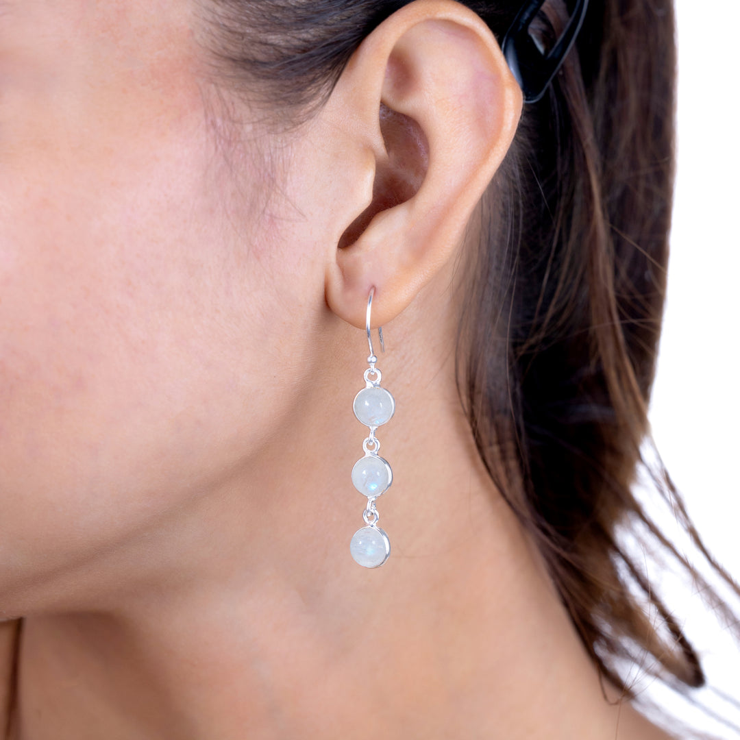 Natural Moonstone Rainbow Cabochon Earrings
