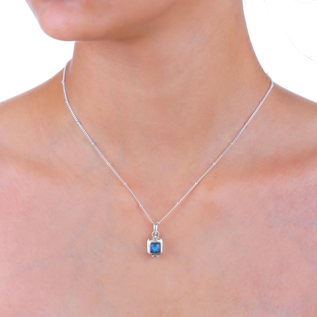 Natural Labradorite Cushion Cab Blue Fire Pendant