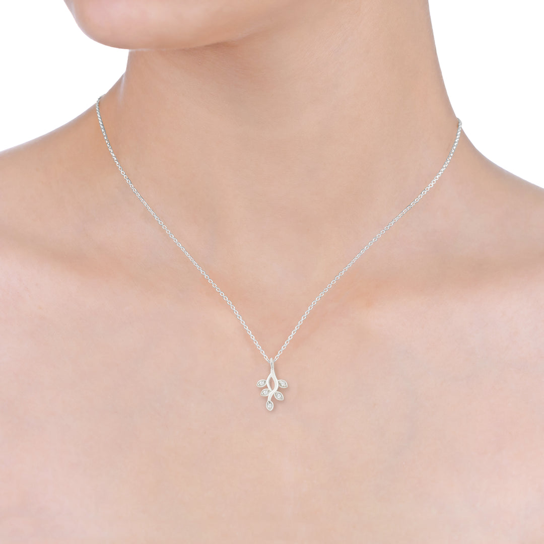 Leaflet Charm Necklace (Rhodium Plated)