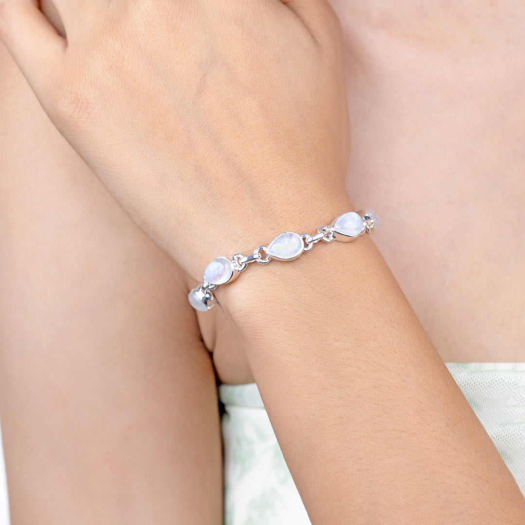 Natural Rainbow Moonstone Cabochon Bracelet