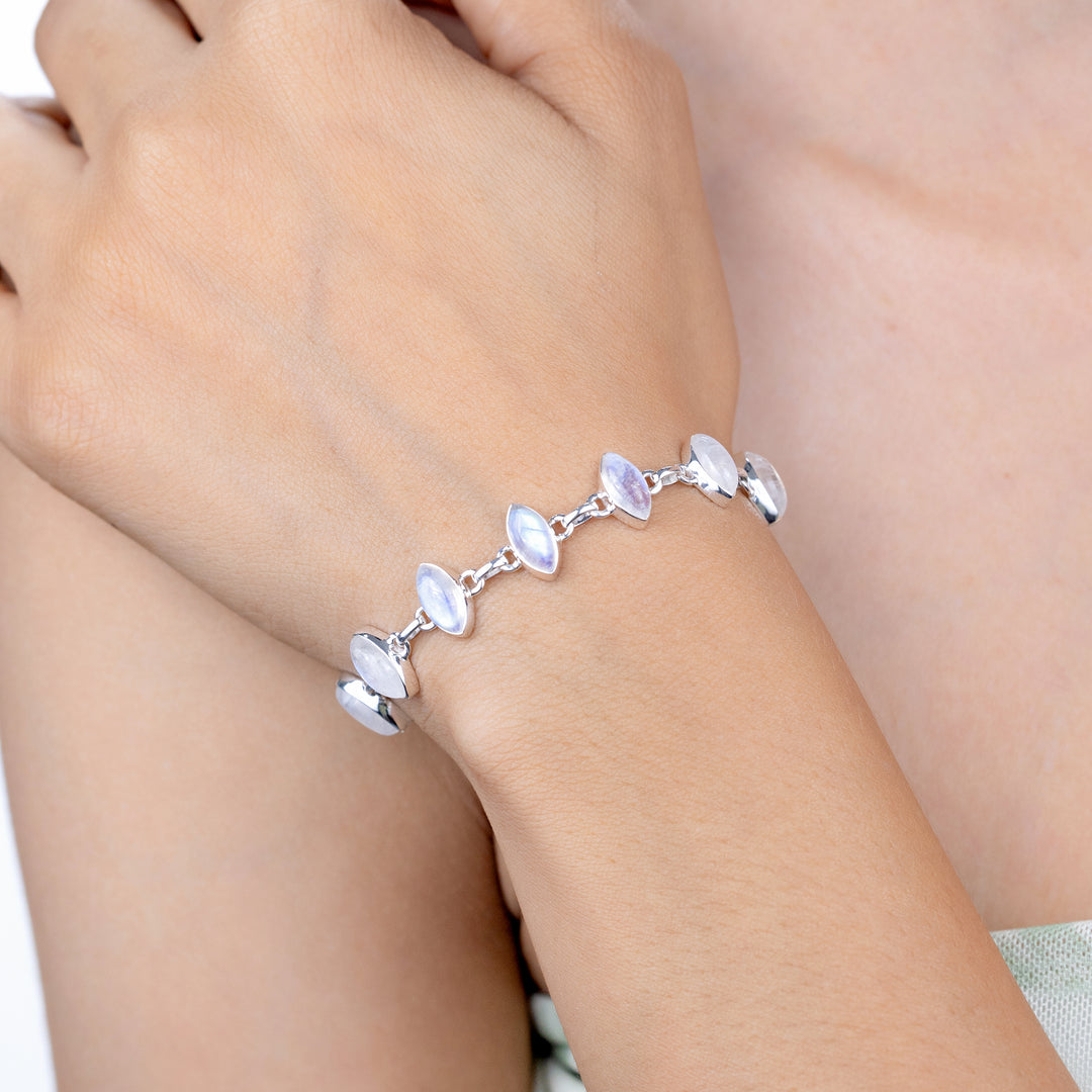 Natural Rainbow Moonstone Cabochon Bracelet