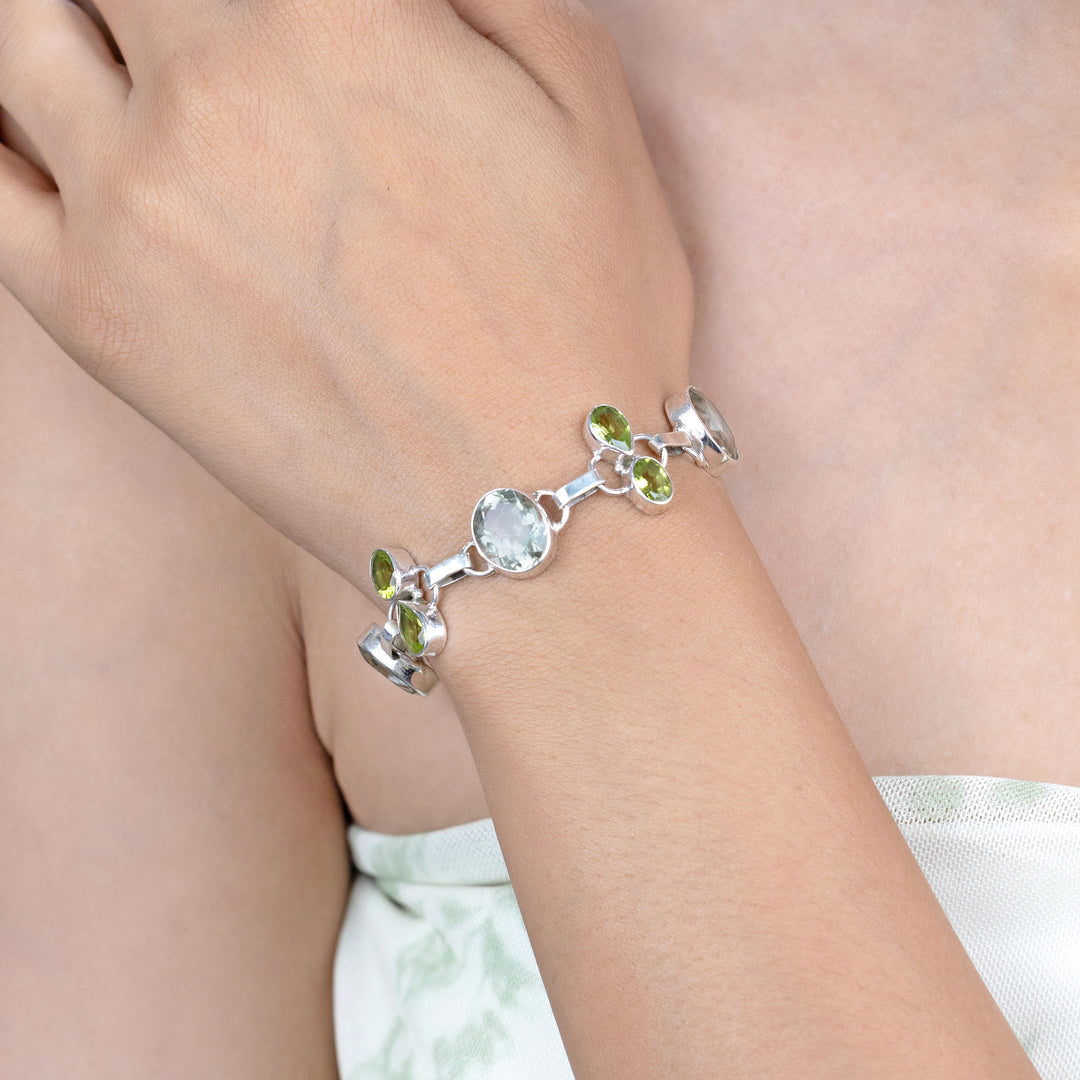 Natural Amethyst Green & Peridot Cut Bracelet