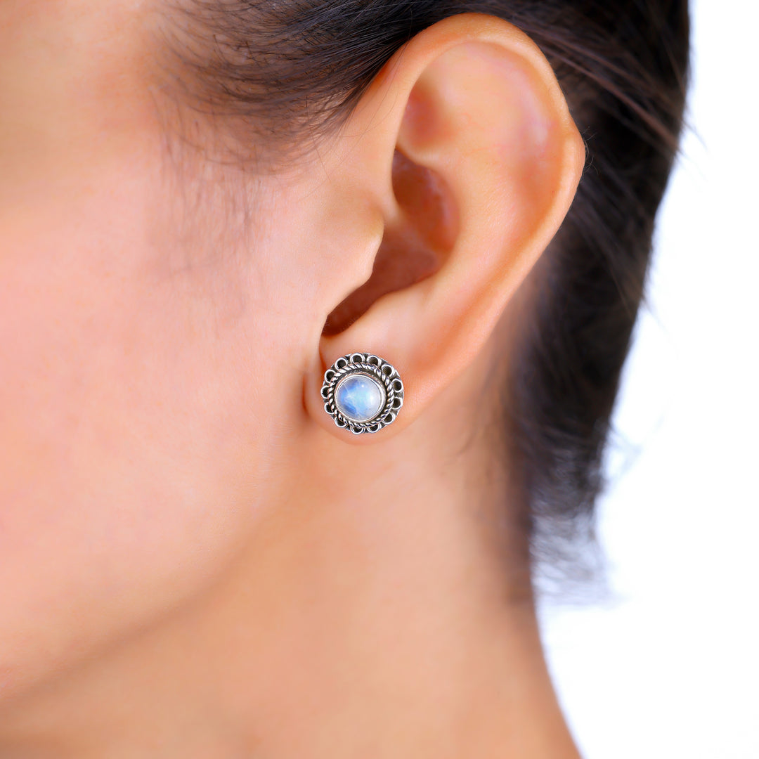 Natural Moonstone Rainbow Studs
