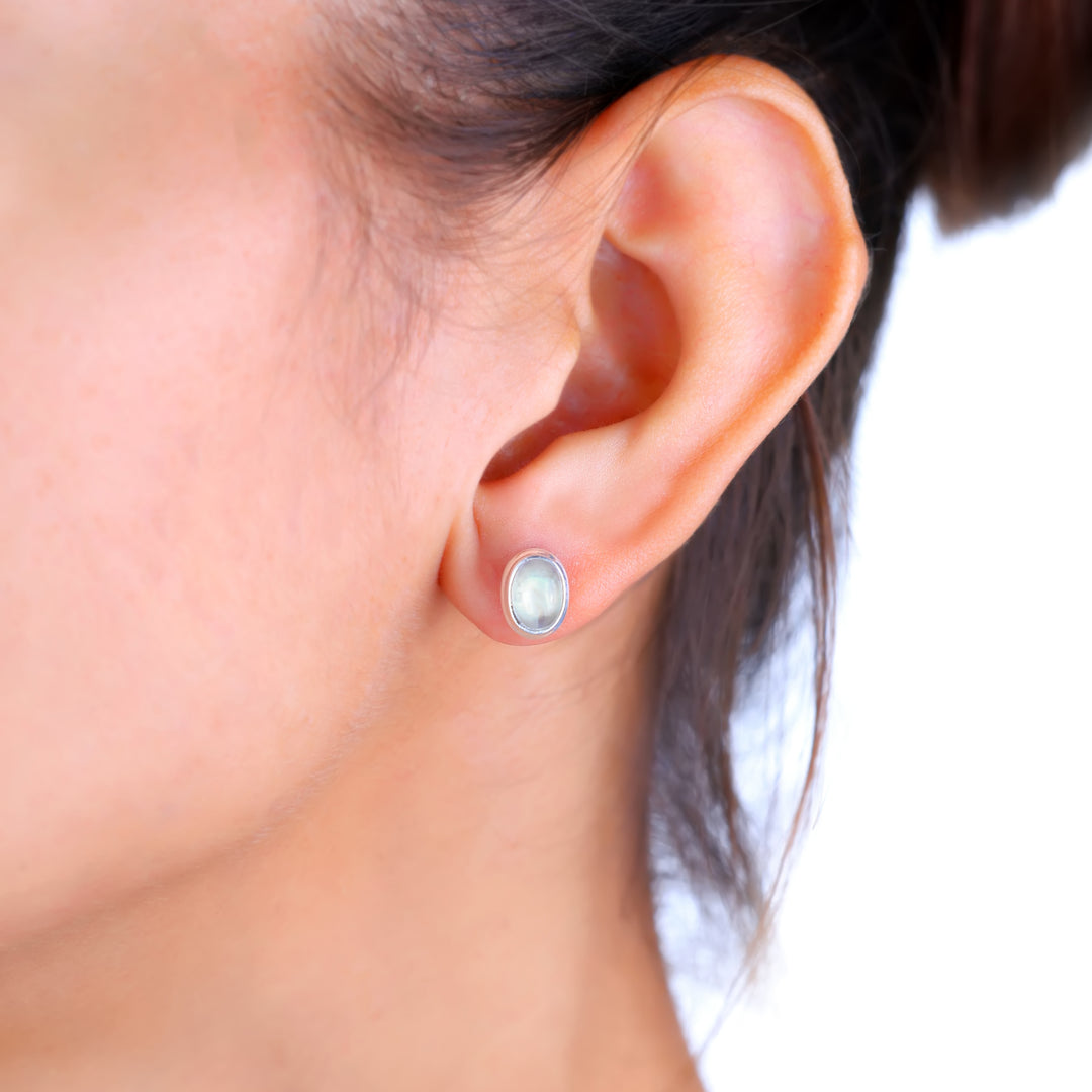 Natural Moonstone Rainbow Studs