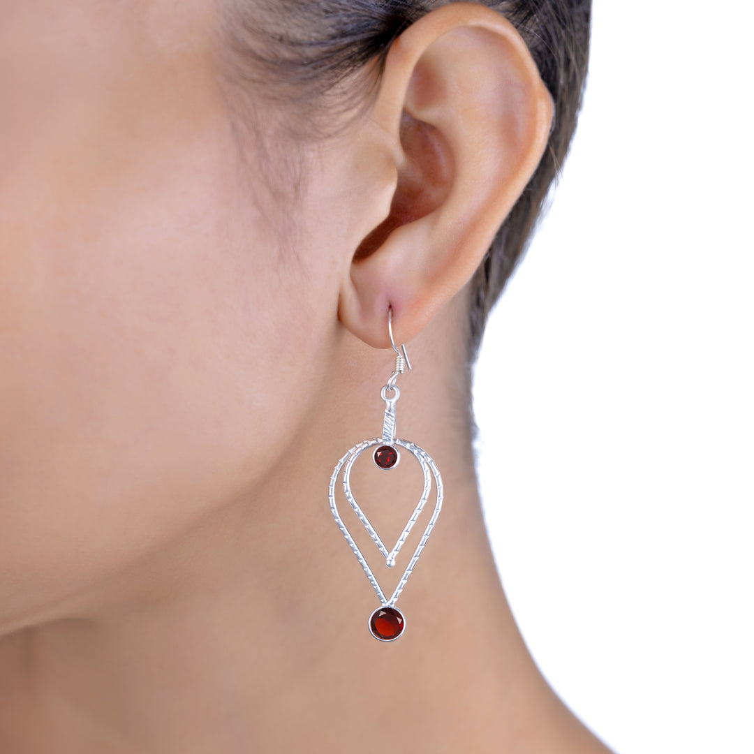 Natural Garnet Round Faceted Earrings