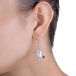 Load image into Gallery viewer, Silver Drum Earrings with Garnet