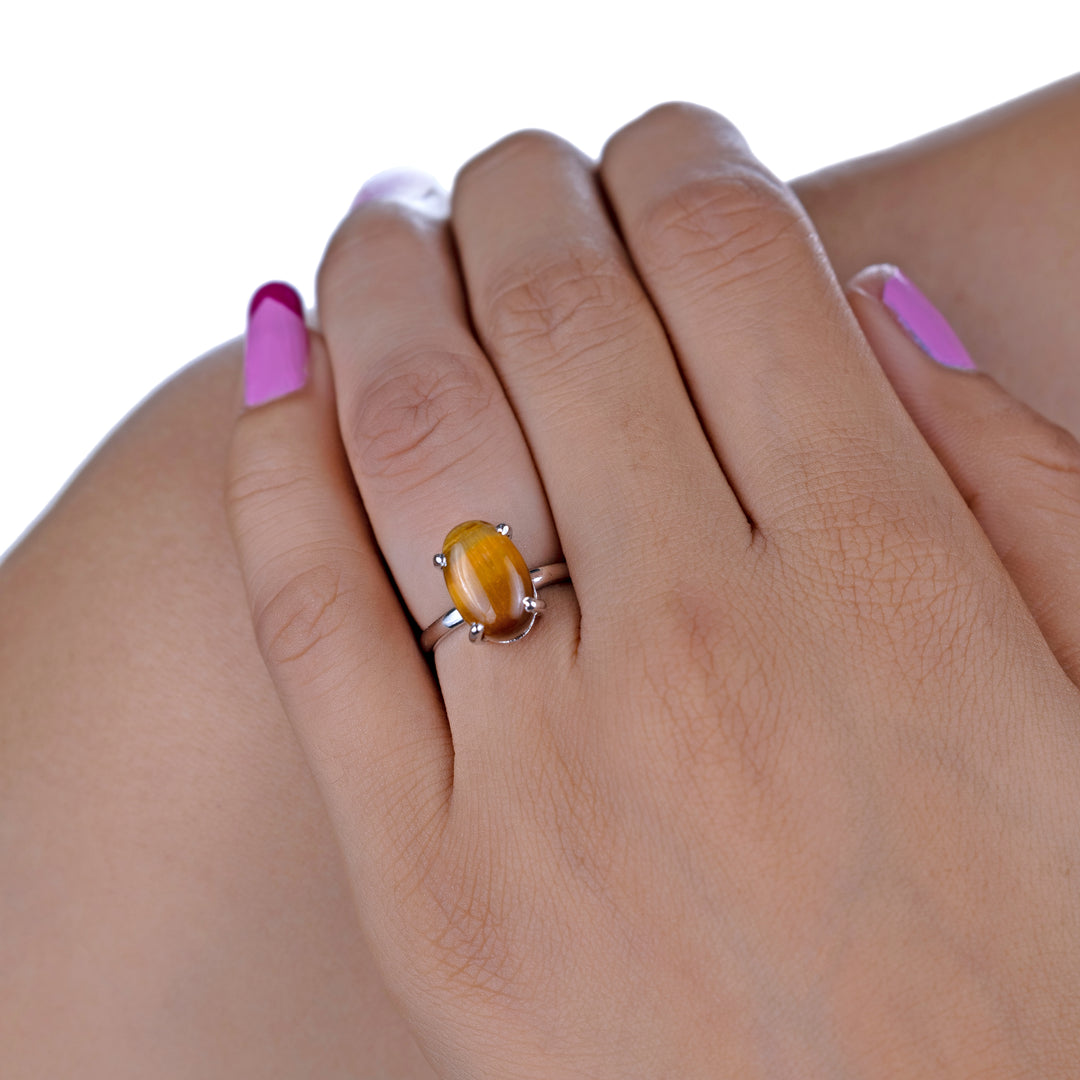 Natural Tiger Eye Cabochon Ring