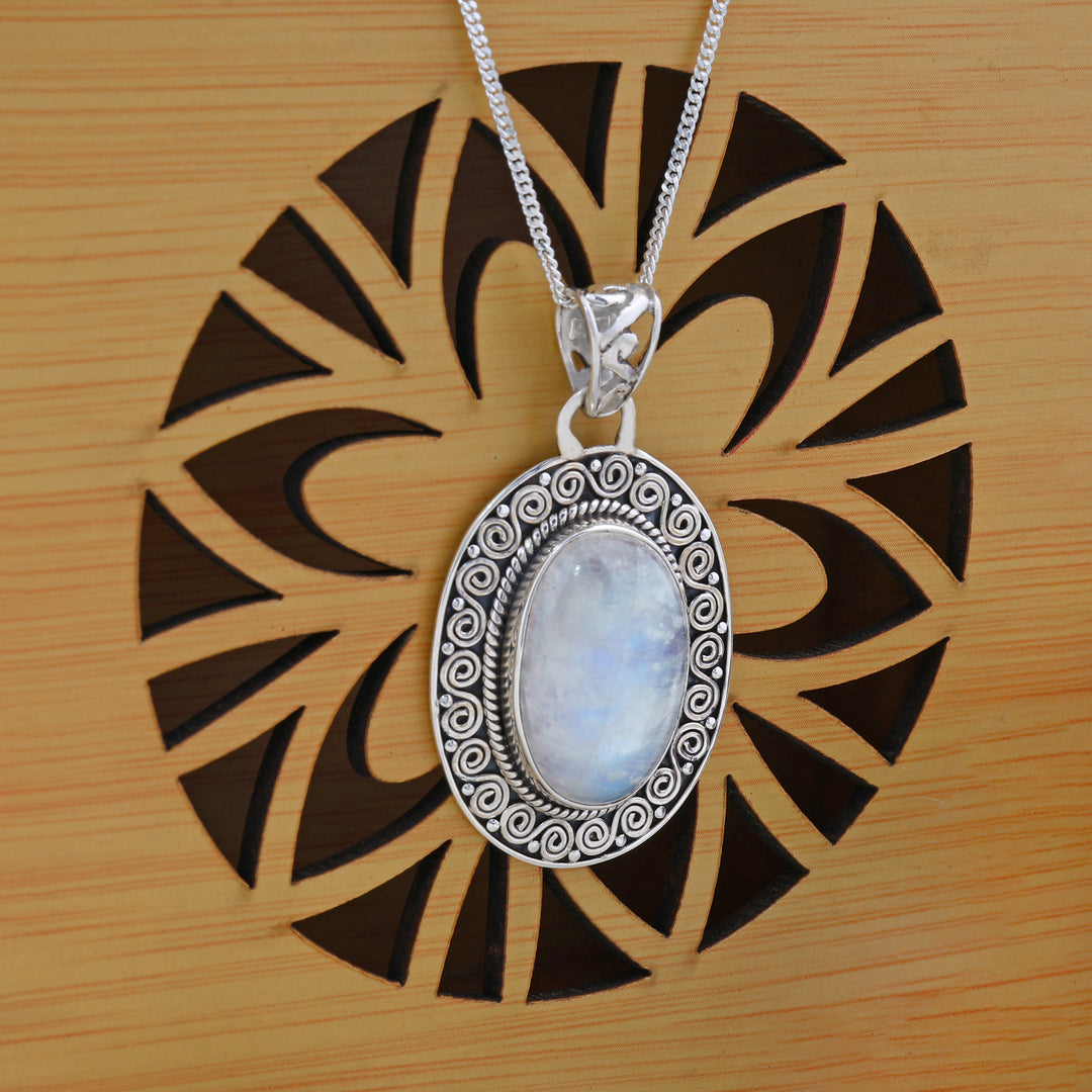 Natural Moonstone Rainbow Cabochon Pendant